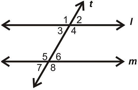 Lines l and m are parallel lines cut by the transversal line t. Which angle is congruent-example-1