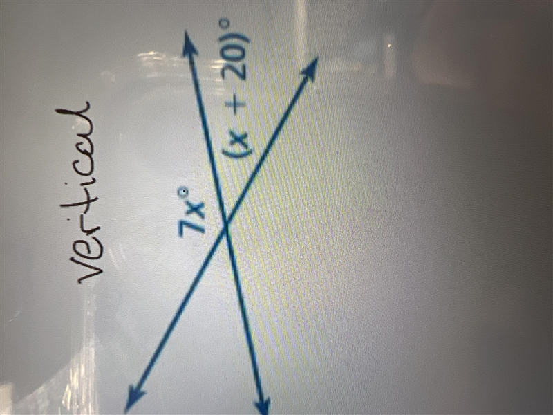 Help Tell whether the angels are adjacent or vertical then find the value of x-example-1