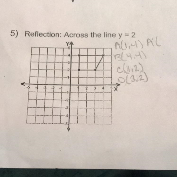 Reflection across the line y=2 (1,4) (4,4) (1,2) (3,2)-example-1