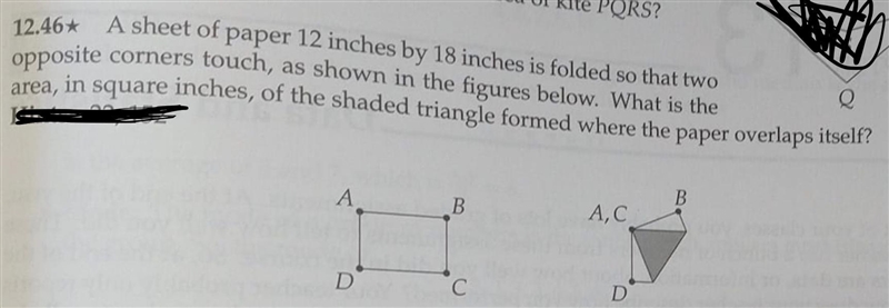 Can someone help with this problem please. A sheet of paper, 12 inches by 18 inches-example-1