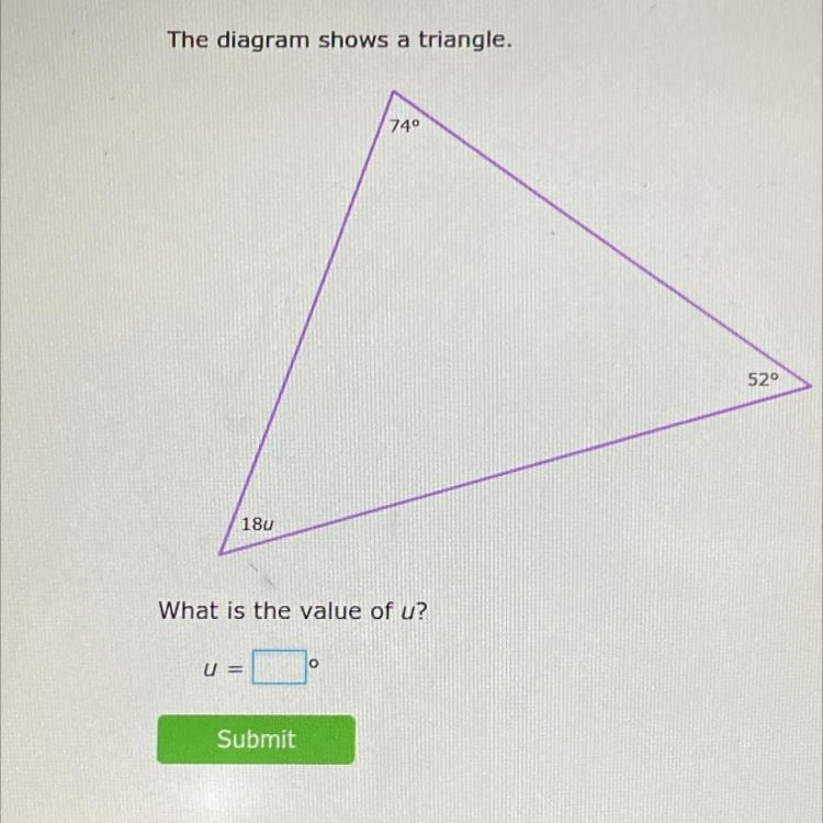 Triangle angle-sum theorem what is the value of u?-example-1