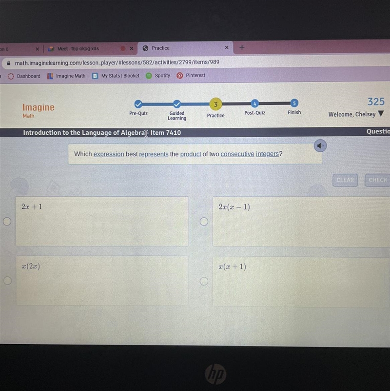 Help pls!! Which expression best represents the product of two consecutive integers-example-1