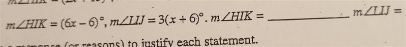 suppose that Angle Hik and Angle LIJ are verticle angles. find their measures if the-example-1