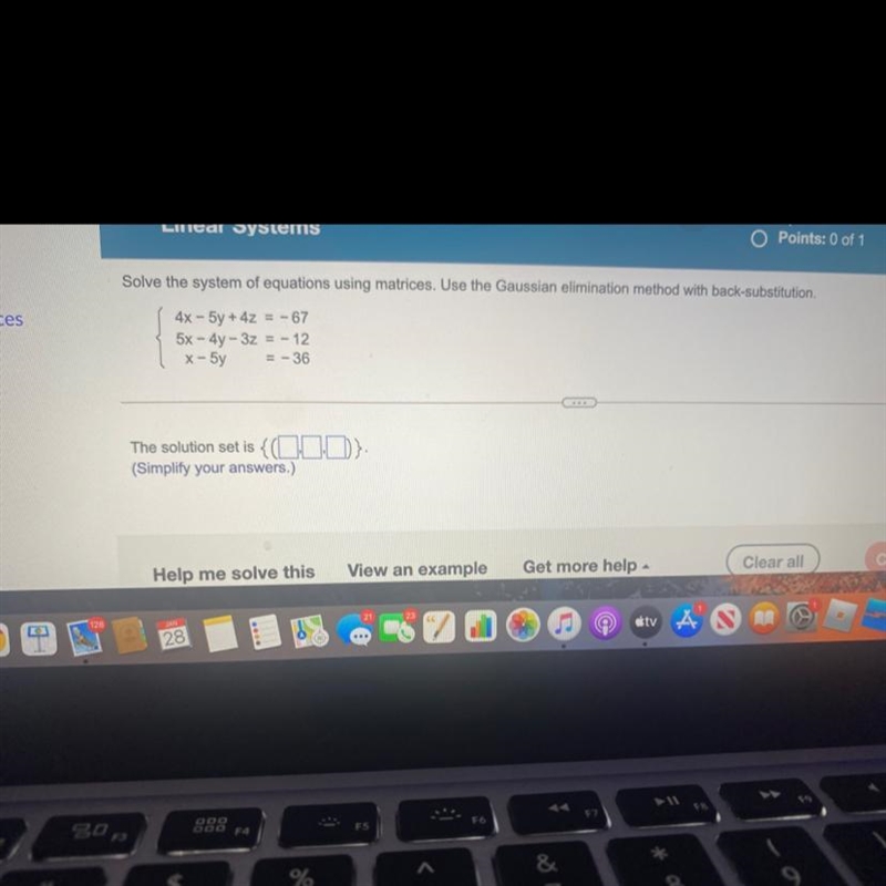 Solve the system of equations using matrices. Use the Gaussian elimination method-example-1