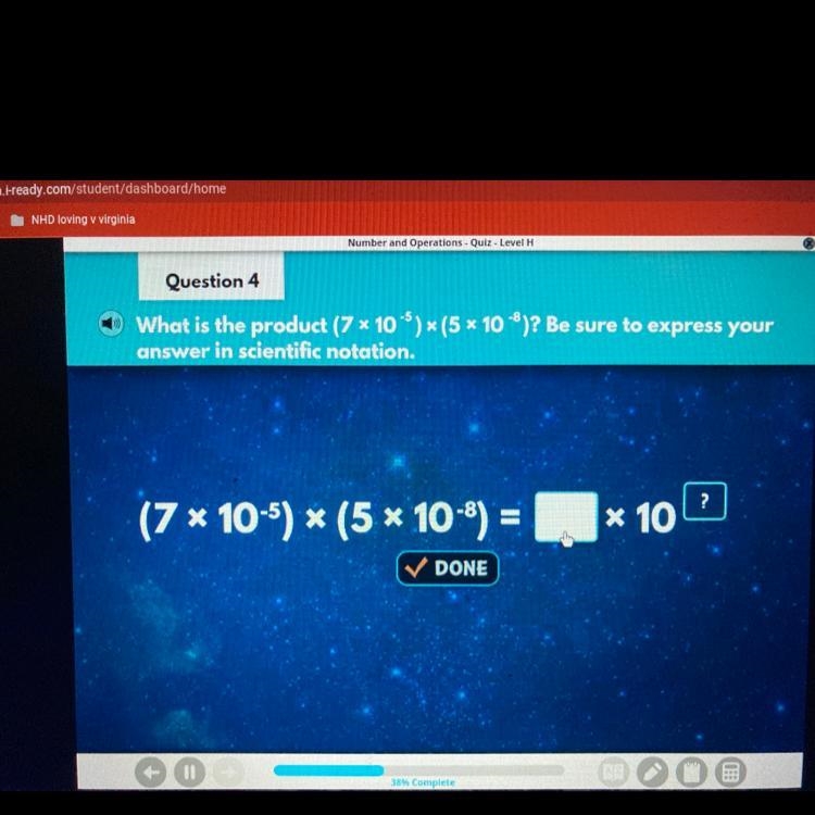 What is the product of (7 x 10^-5) x (5 x 10^-8) (7 x 10^-5) x (5 x 10^-8) = ? x 10^?-example-1