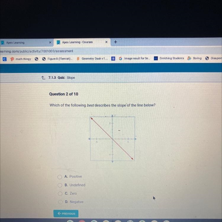 Which of the following best describes the slope of the line below?-example-1