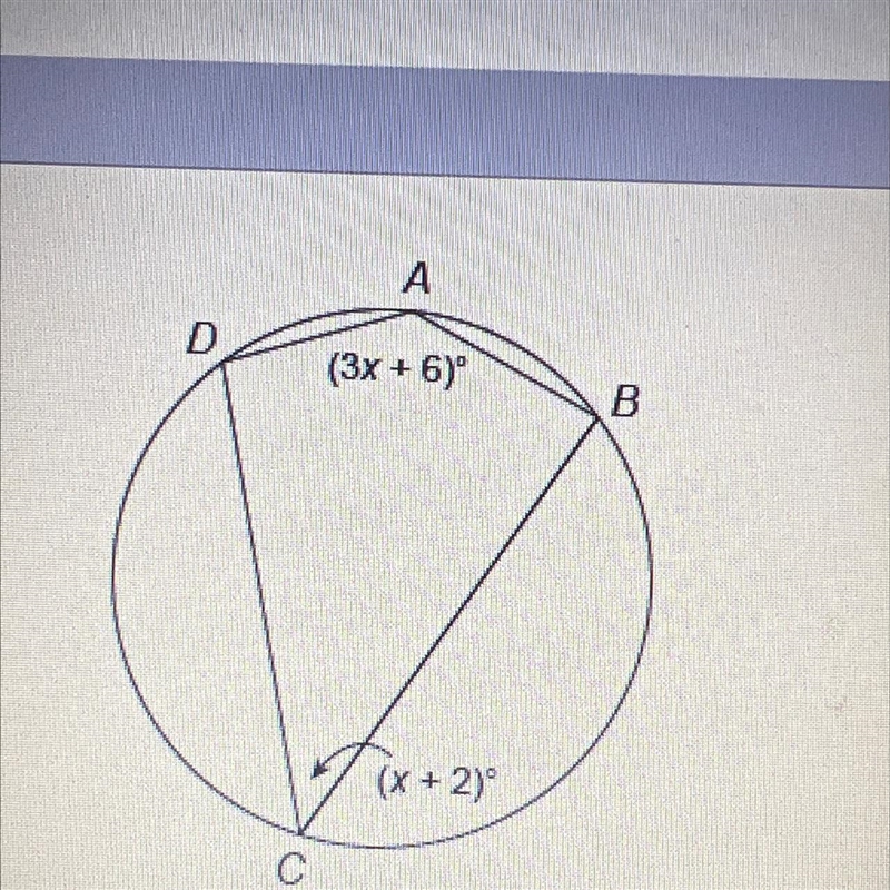 Geometry helppppp plssss Quadrilateral ABCD is inscribed in this circle B What is-example-1