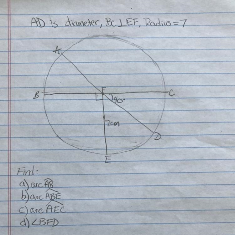 I need help to find the measures and lengths of these arcs-example-1