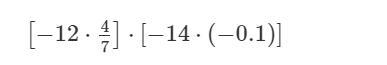 Multiply. [−12⋅4/7]⋅[−14⋅(−0.1)] What is the product?-example-1