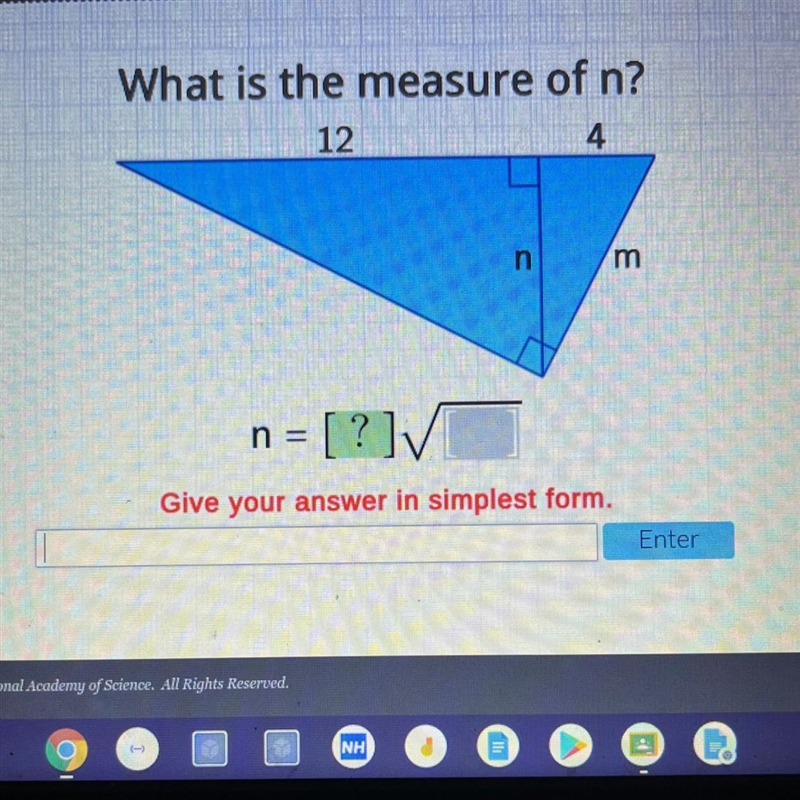 What is the measure of n? 12 4 n m n = [?] Give your answer in simplest form.-example-1