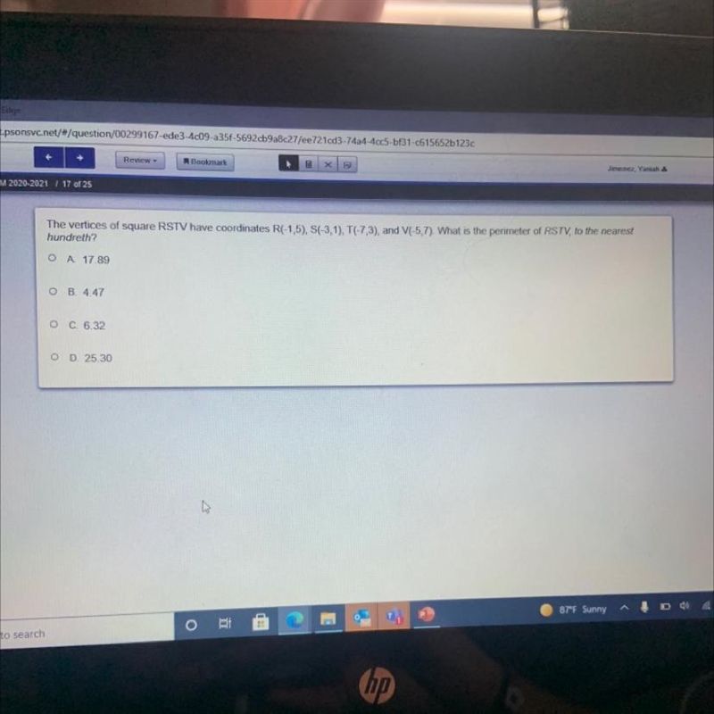 What is the perimeter of RSTV to the nearest hundred-example-1