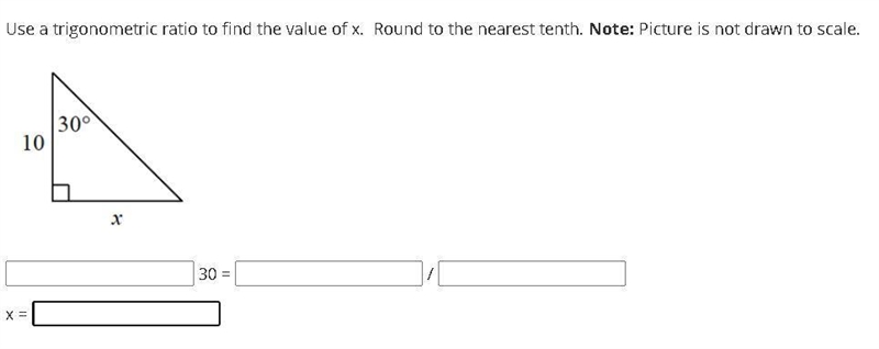 Help 20 points! Use a trigonometric ratio to find the value of x. Round to the nearest-example-1