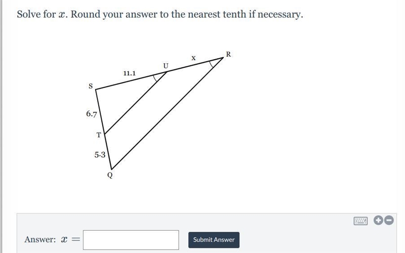 Solve for x. Round your answer to the nearest tenth if necessary.-example-1