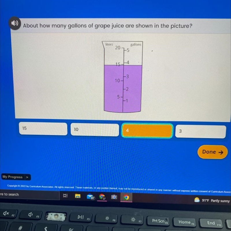 About how many gallons of grape juice are shown in the picture? A. 15 B.10 C.4 D.3-example-1