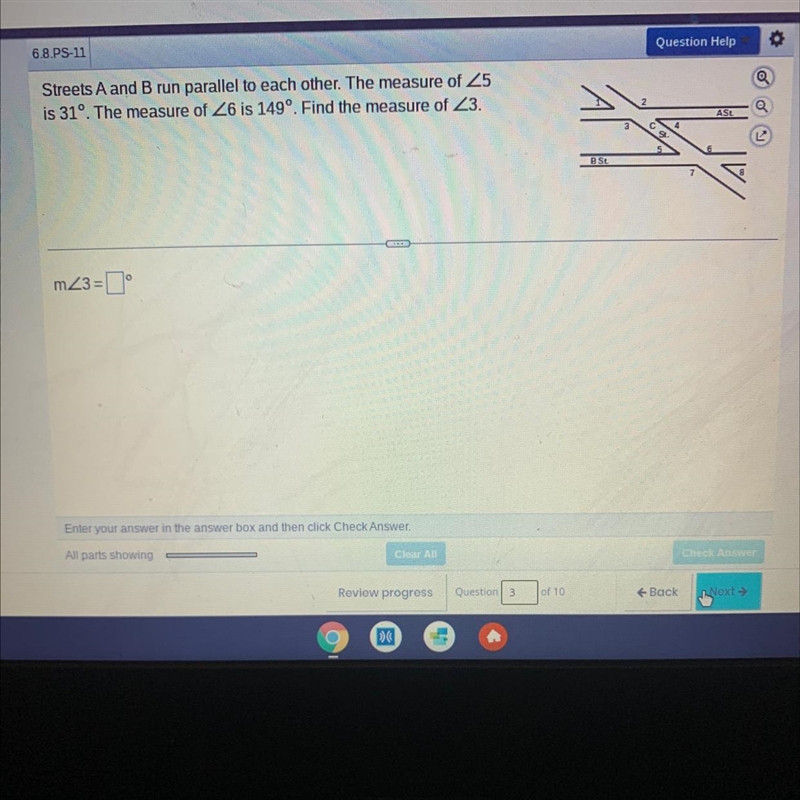 Please help!! Streets A and B run parallel to each other. The measure of 25 is 31º. The-example-1