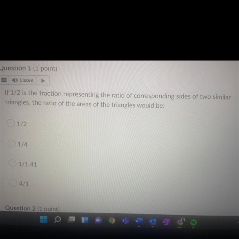 If 1/2 is the fraction representing the ratio of corresponding sides of two similar-example-1