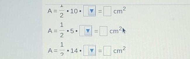 Use each of the three corresponding base and height pairs to find the area of the-example-1