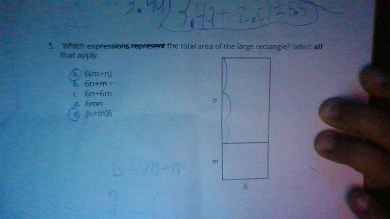 Which expressions represent the total area of the large rectangle.-example-1