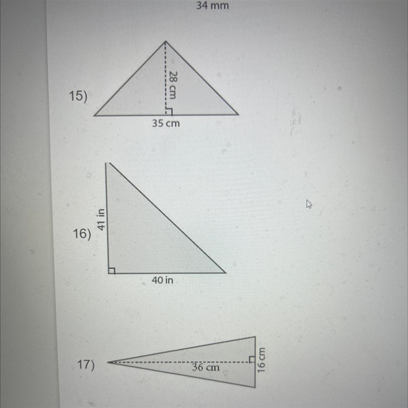 15) 35 mm 28 cm 16) 41 in 40 in 17) 36 cm 16 cm-example-1