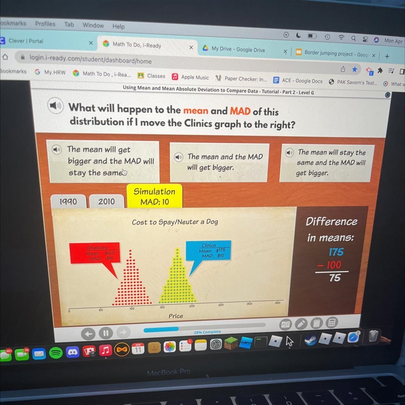 What will happen to the mean and mad of this distribution if i move the clinics graph-example-1