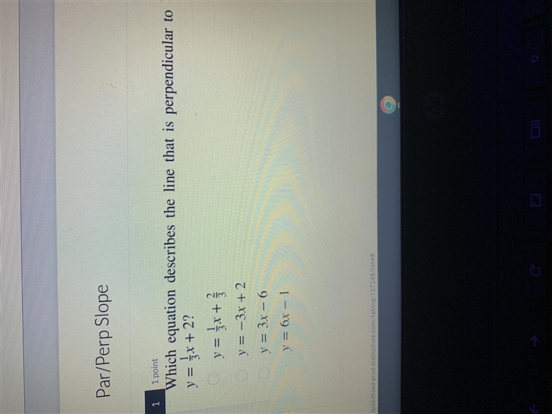 Which equation describes the line that is perpendicular to y=1/3x+2-example-1