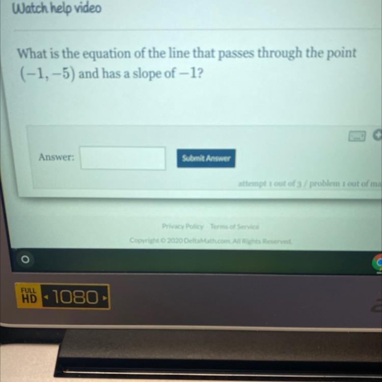 What is the equation of the line that passes through the point (-1,-5) andhas a slope-example-1