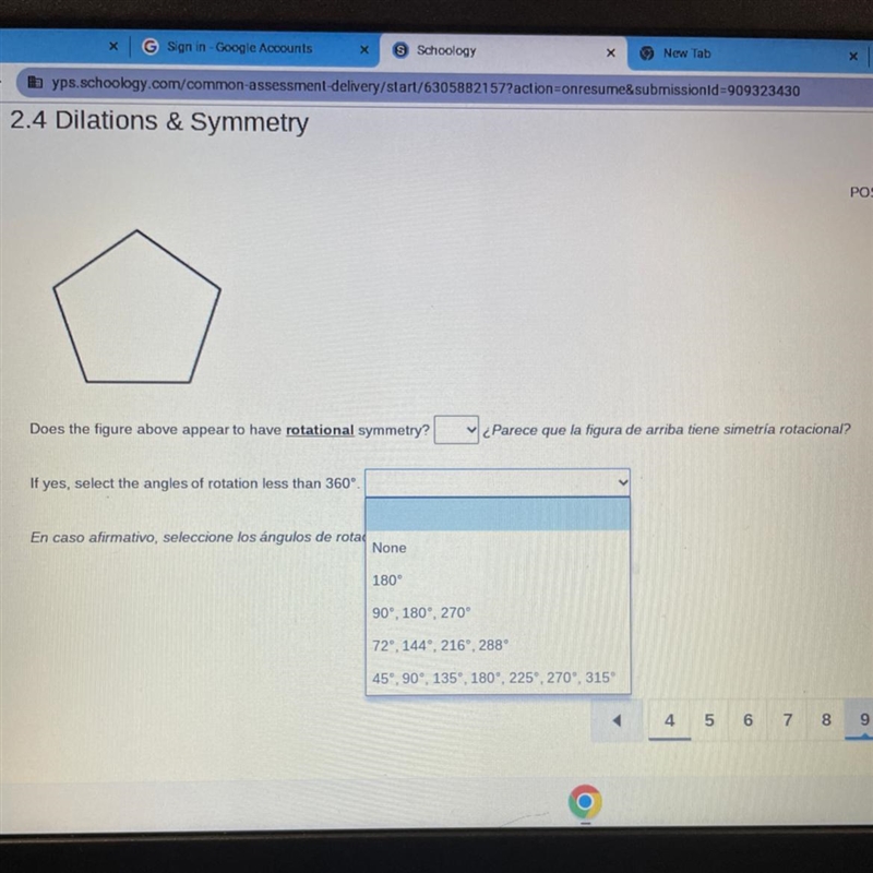 Does the figure above appear to have rotational symmetry?if yes, select the angles-example-1