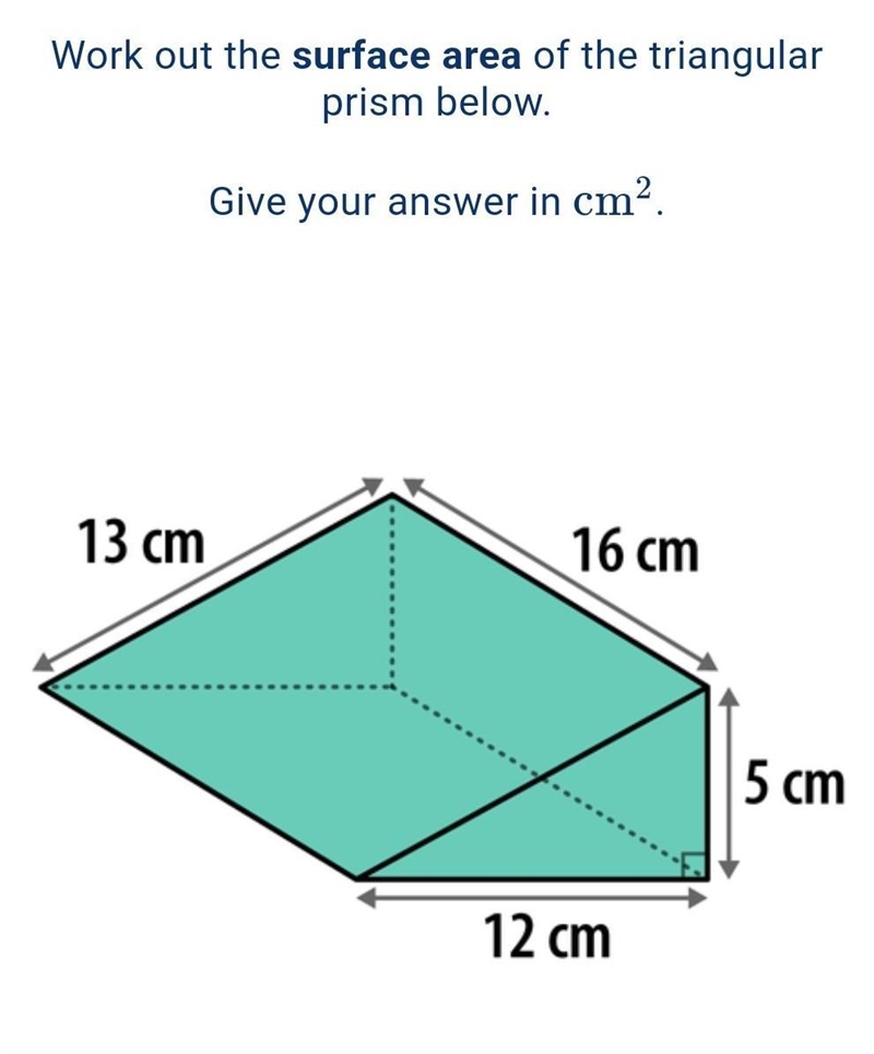 Work out the surface area of the triangular prism below. Give your answer in cm². ​-example-1