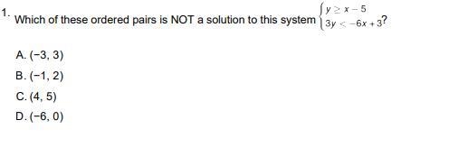 Which of these ordered pairs is NOT a solution to this system-example-1