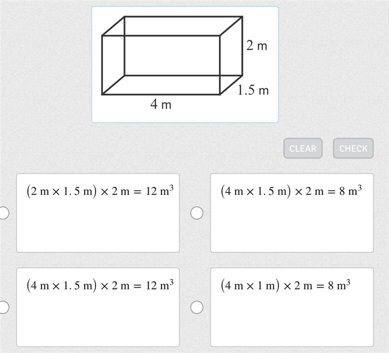 Kyle made a planter box that is 4 4 meters long, 1.5 1.5 meters wide, and 2 2 meters-example-1