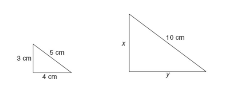 The triangles below are similar triangles. Find the value of x and y.-example-1