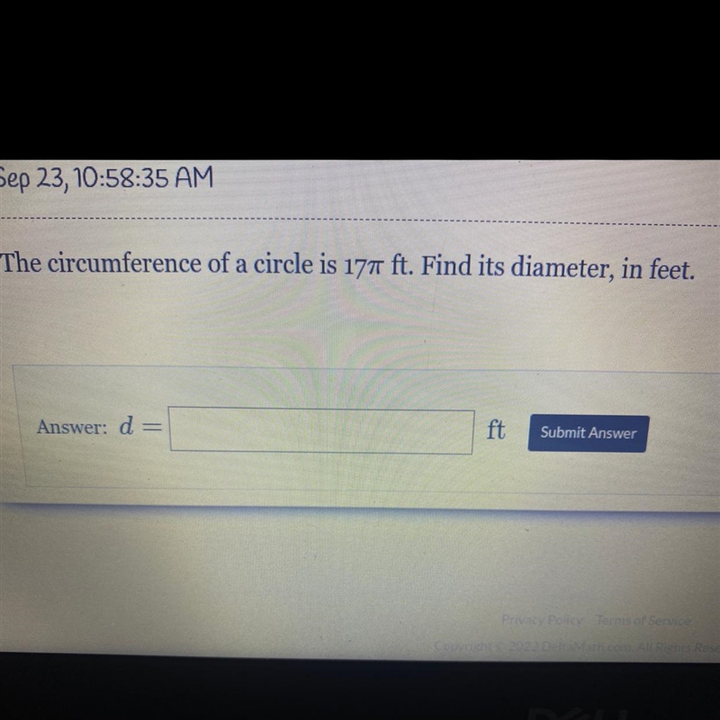 The circumference of a circle is 17ft. find it’s diameter in feet-example-1