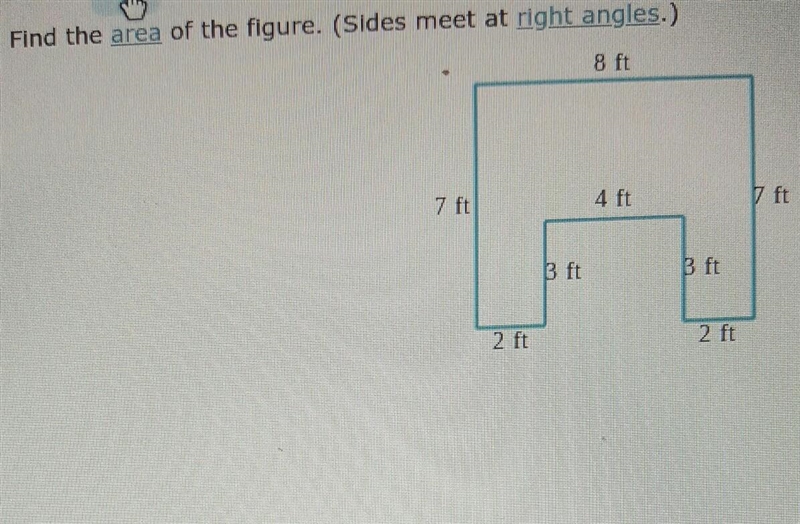 Find the area of the figure. (Sides meet at right angles.) ​-example-1