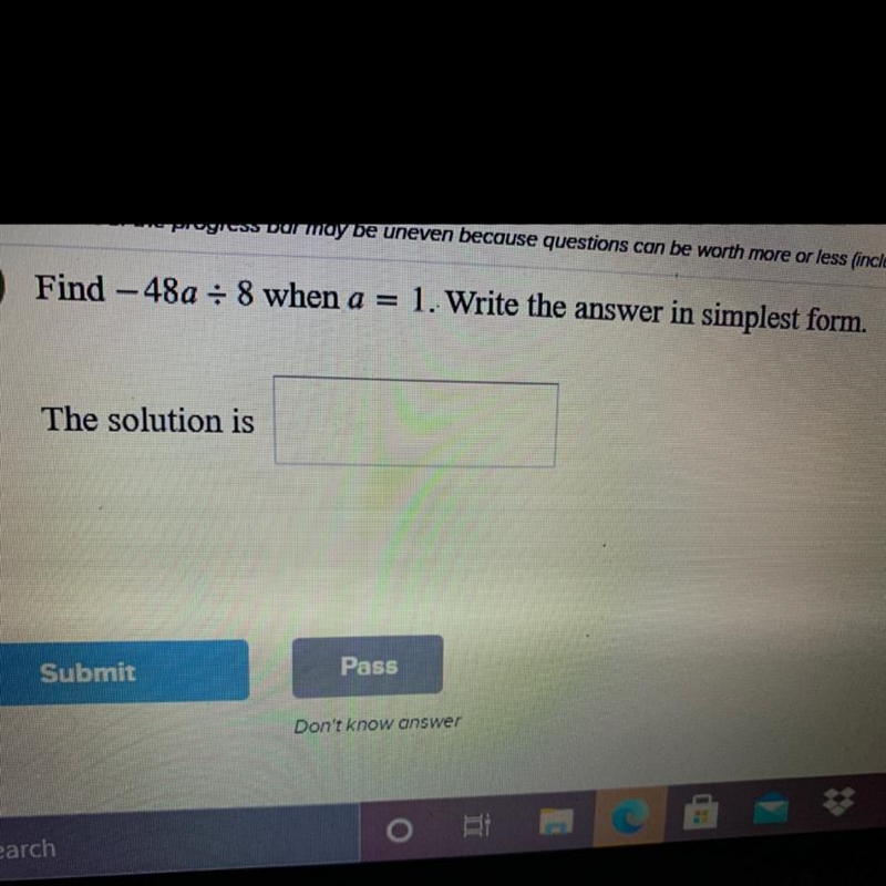 Find -48a divided by 8 when a=1 write your answer in simplest form-example-1