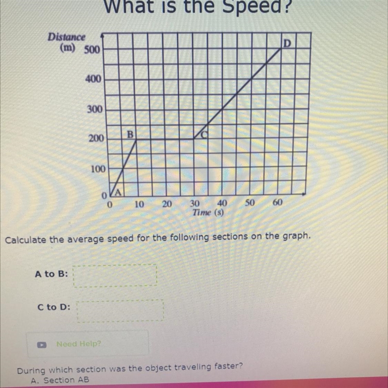 Calculate the average speed for the following sections on the graph.-example-1