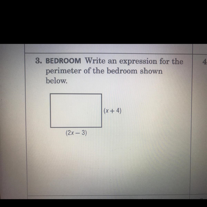 Write an expression for the perimeter of the bedroom shown below-example-1