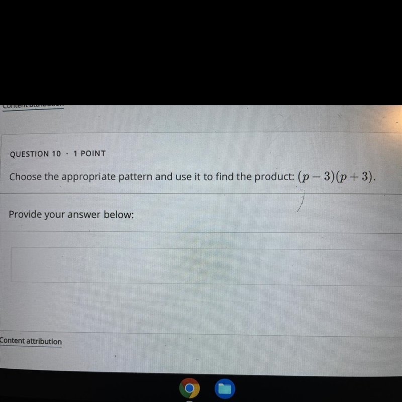 Choose the appropriate pattern and use it to find the product: (p−3)(p+3).-example-1