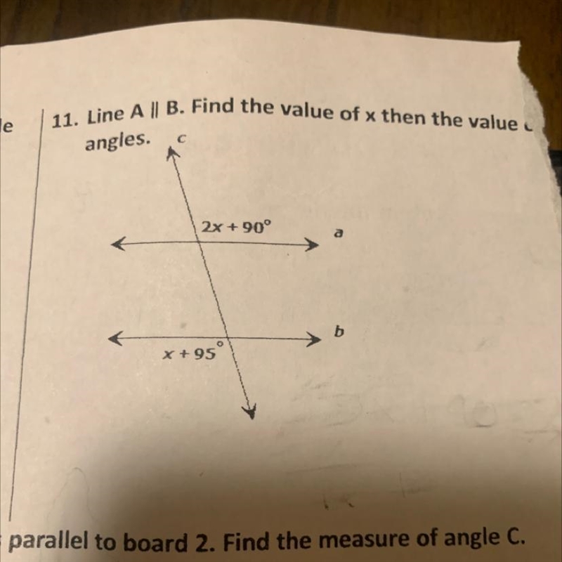 Lines A || B find the value of x then the value of both angles-example-1