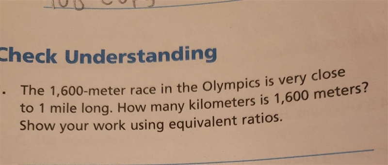 The 1,600-meter race in the Olympics is very close to 1 mile long. How many kilometers-example-1