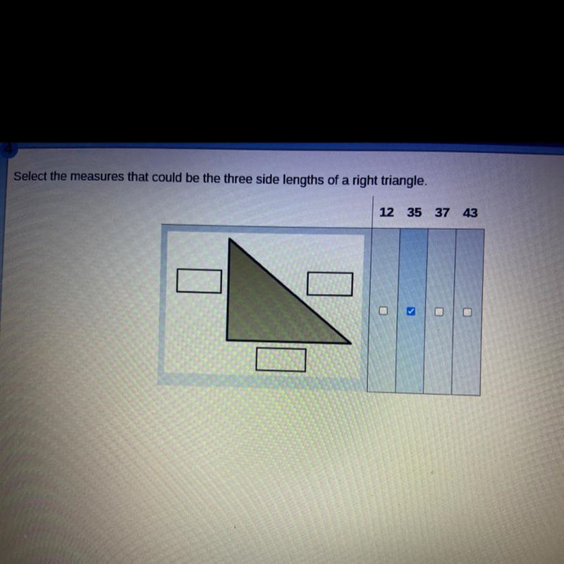 Select the measures the could be the three side lengths of a right triangle-example-1