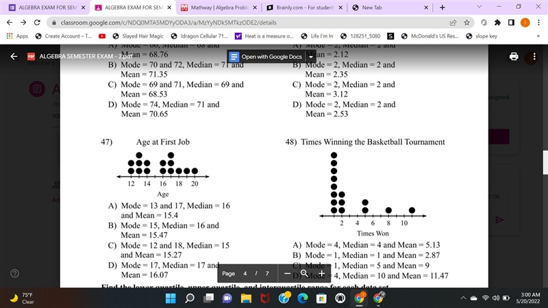 Find the median mode and mean for each data set-example-1