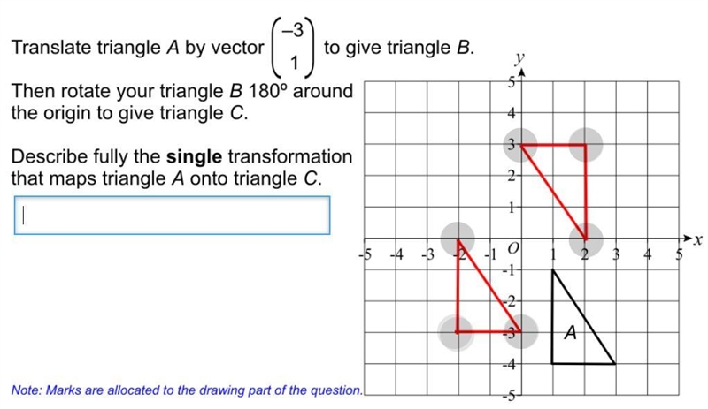 Translate Triangle A by vector (3, -1) to give triangle B. Then, rotate your triangle-example-1