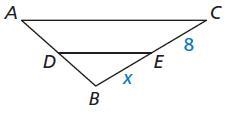 Segement DE is a midsegment of triangle ABC find the value of x-example-1