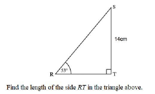 Find the length of the side RT in the triangle above.-example-1