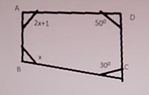 Find the value of x from the adjacent quadrilateral and also find angle A and AngleB-example-1