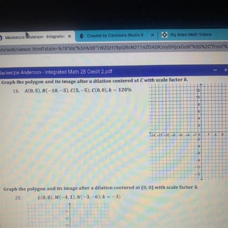 Graph the polygon and it’s image after dilation cemeteries at C with scale factor-example-1