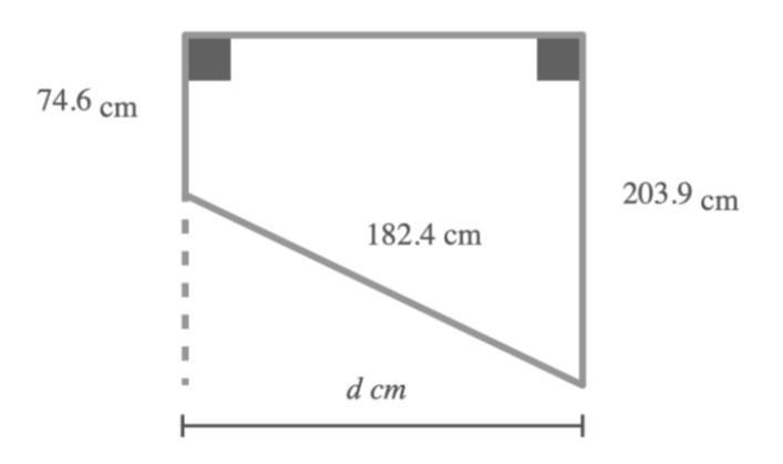 In the shape below, find the value of d, rounded to one decimal place.-example-1