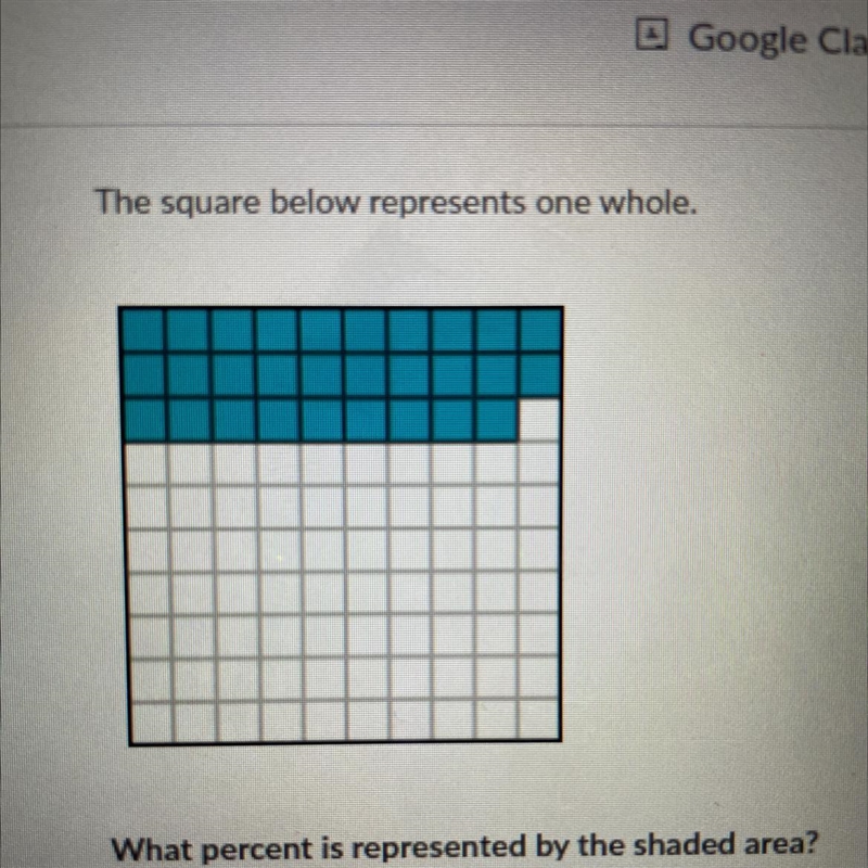 The square below represents one whole. What percent is represented by the shaded area-example-1