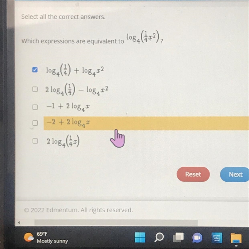 Select all the correct answers. Which expressions are equivalent to log4(1/4x²)? need-example-1