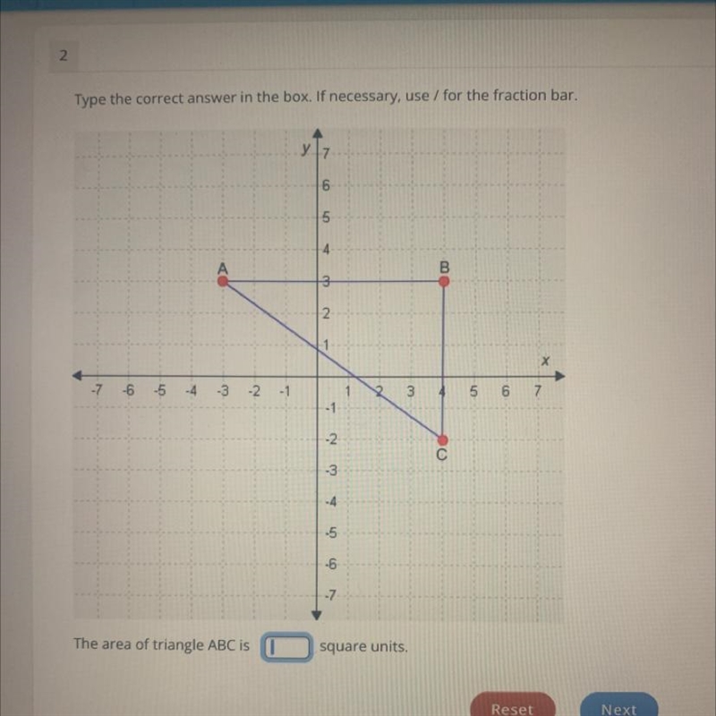 -1 od -3 -4 -5 -6 -7 The area of triangle ABC 0 square units. Plz help!!!!-example-1